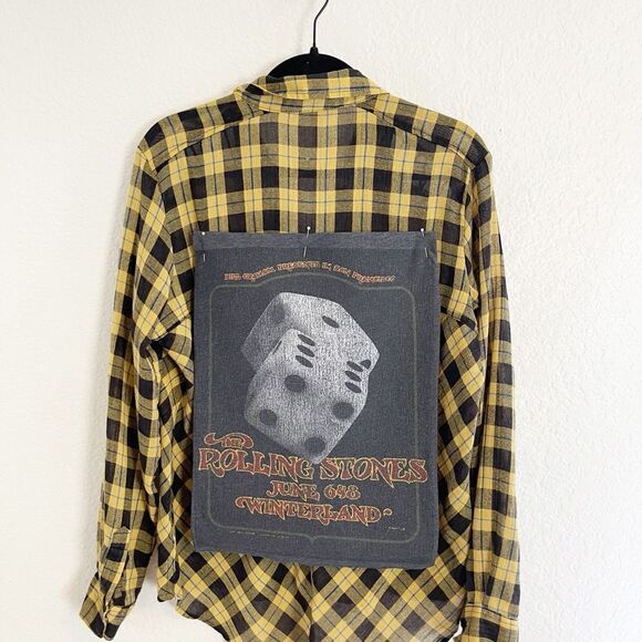 Free People Tops - Up cycled flannel long sleeve shirts with your favorite bands! One of a kind!